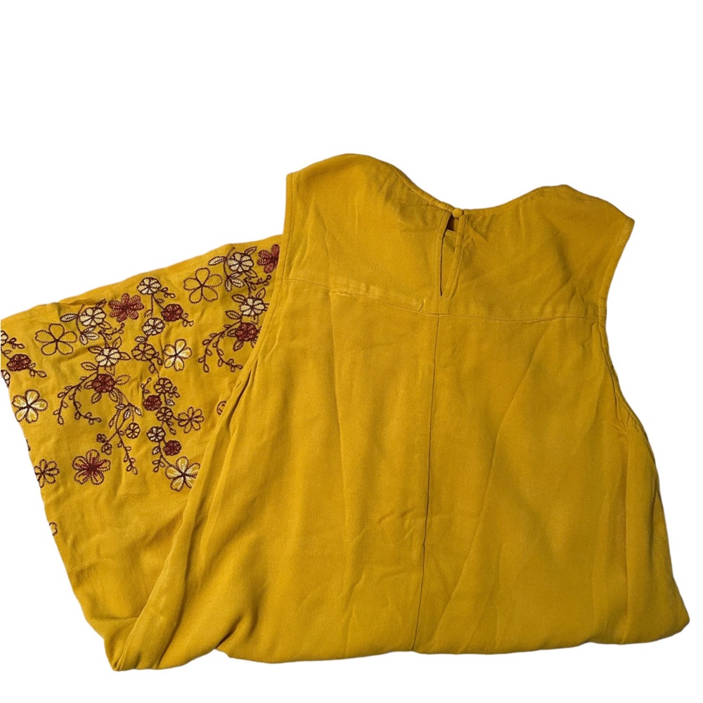 High neck mustard floral dress with Keyhole back detail